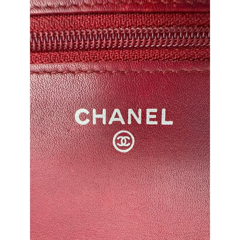 CHANEL Burgundy Patent Leather Wallet on Chain WOC SHW